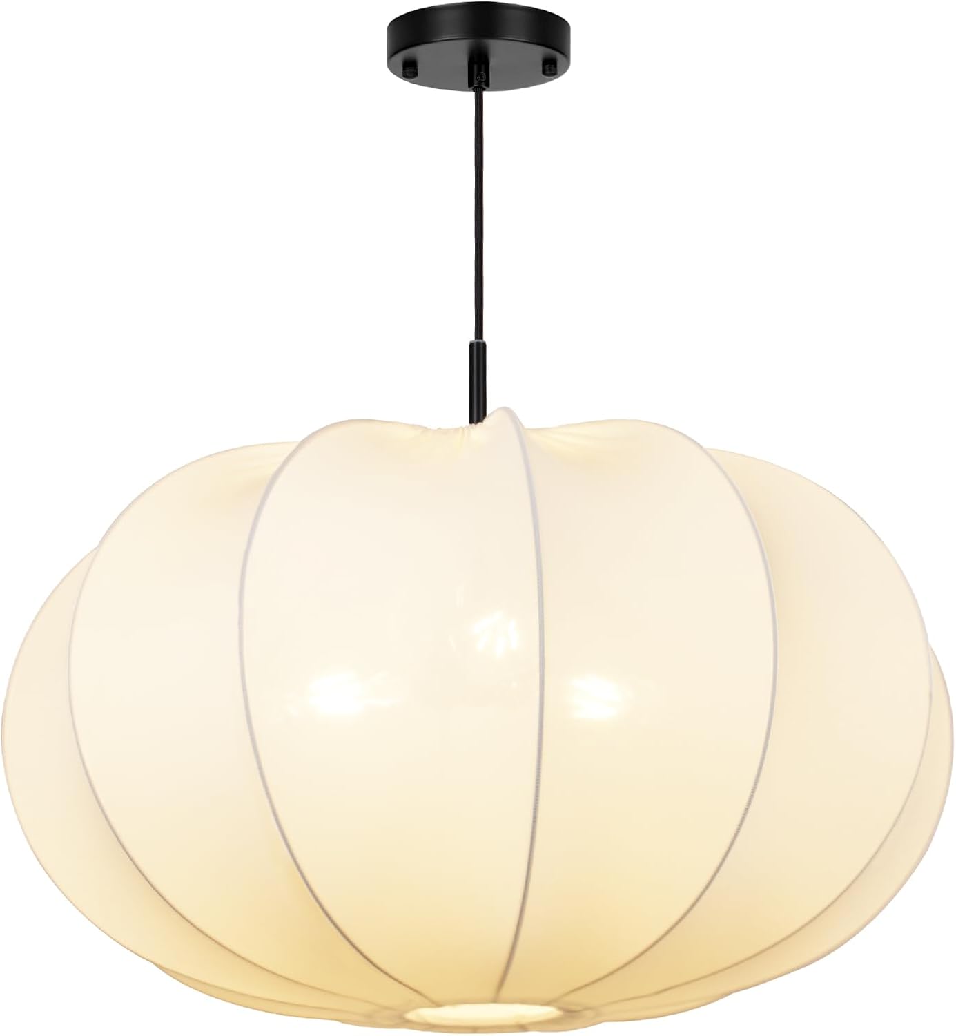 24 Inch Modern Chandelier with Stretch Linen Shade, Adjustable Height Pendant Light for Dining Room, Kitchen Island, Living Room, and Entryway Ceiling Light Fixtures