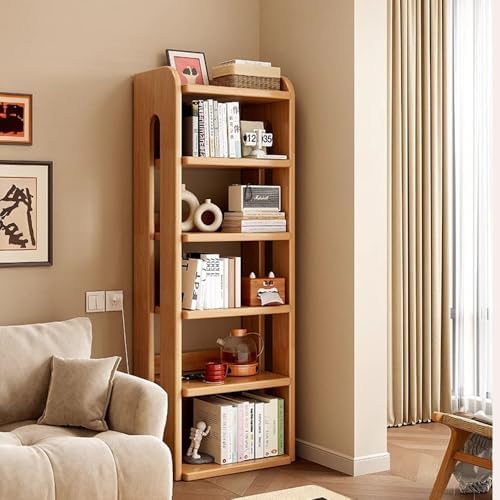6-Tier Narrow Bookshelf, Solid Wood Corner Storage, Modern Freestanding Bookcase for Small Spaces, Elegant Display Organizer Cabinet (15.7in Wide)