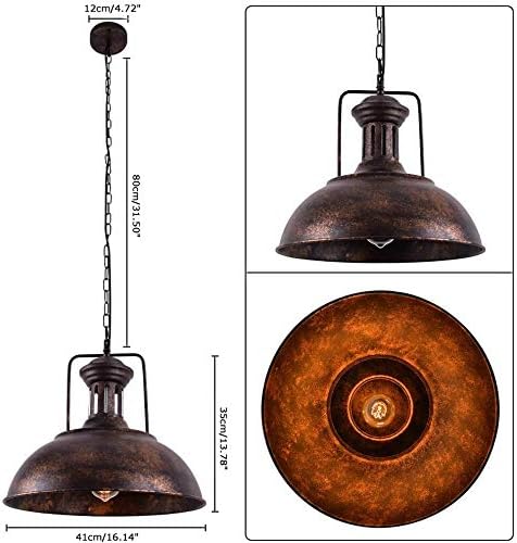 Lingkai 16.14" Farmhouse Pendant Light, Rustic Vintage Hanging Light Fixture Barn Dome Lampshade Ceiling Mount Lamp for Kitchen Island Dining Room