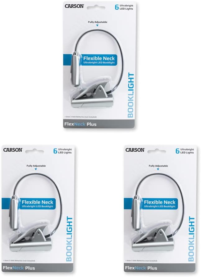 Carson FlexNeck Plus Ultra Bright, Fully Adjustable LED Gooseneck Reading Lights for Books, Magazines, E-Readers, Tablets, Kindles, Nooks, Crafts and Hobbies - Set of 3 (FL-66MU)