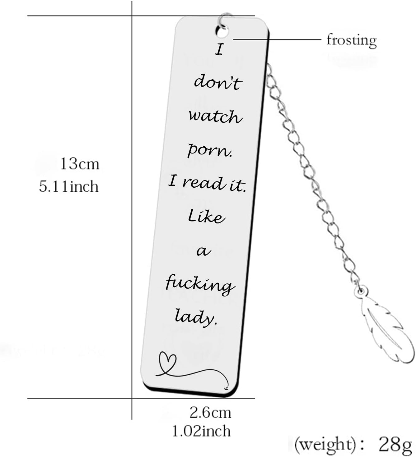 Metal Bookmark Gift, 'I Don't Watch Porn. I Read it Like a Fking Lady' Stainless Steel Leaf Pendant Book Mark with Box for Women, Men, Friends, Teacher, Classmate, Book Lovers