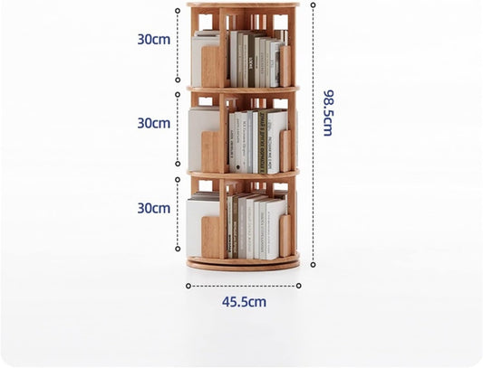 Round Solid Wood Rotating Bookshelf Corner Bookcase, Floor-to-Ceiling Storage Rack for Living Room Picture Book Rack MINGPING (Size : 45.5x45.5x161.5cm Log Color) ()
