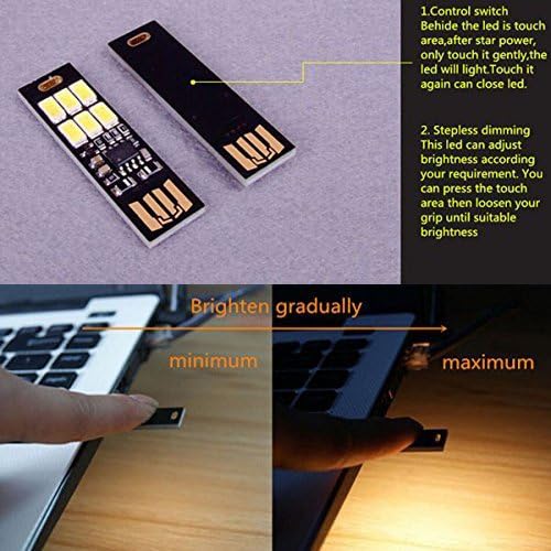 Yitee 5pcs LED Circuit Boards USB Light Keychain Super Bright 6 LEDs Mini USB Light Lamp with Smart Touch Electrodeless Dimming Switch for Laptop Keyboard Light(Warm White), Qty:5