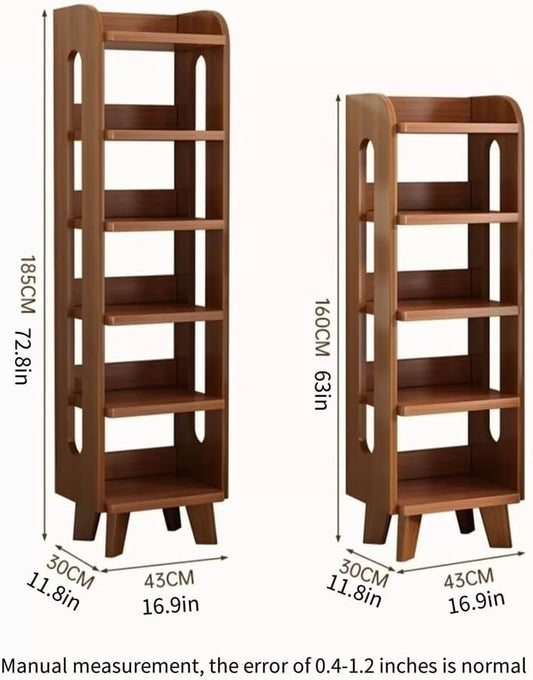 Tall Narrow Bookshelf - Multi-Layer Open Rack, Modern Wooden Storage Shelf for Office, Study, Bedroom - Stylish Floor Standing Bookcase (Brown, 16.9"x11.8"x63")