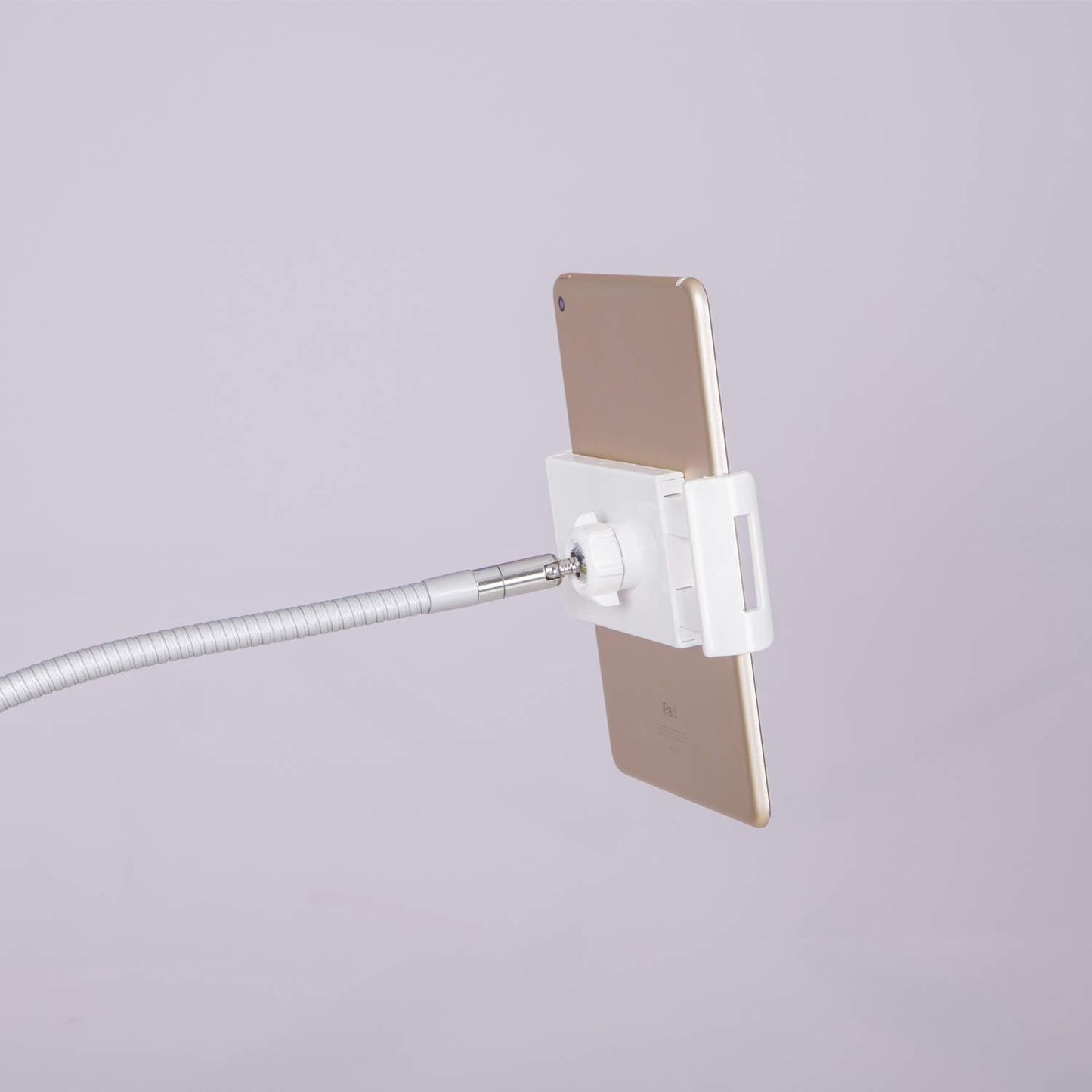 Tablet Floor Stand with Flexible Gooseneck and Stable Aluminum Base Suitable for 3.5” - 10.6” Smart Phone & Tablet White