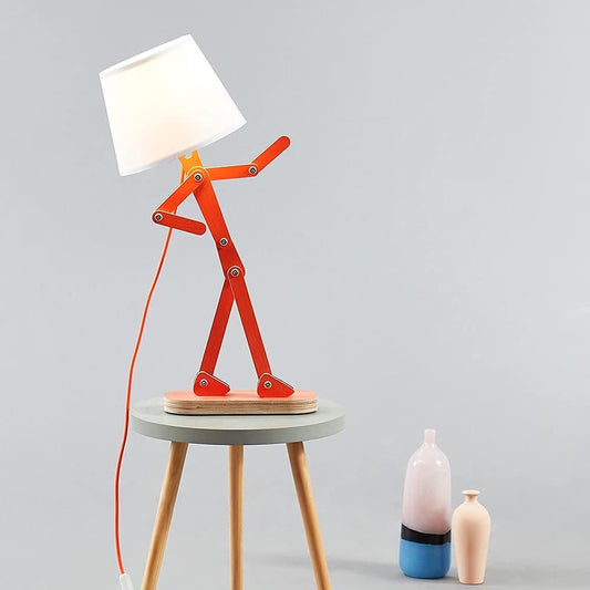 Fun Desk Lamp for Kids Bedside Bedroom - Creative Swing Arm Modern Unique Reading Wood Table Light for Living Room Girls Boys Quirky Gift - Oran Orange, Bulb Included