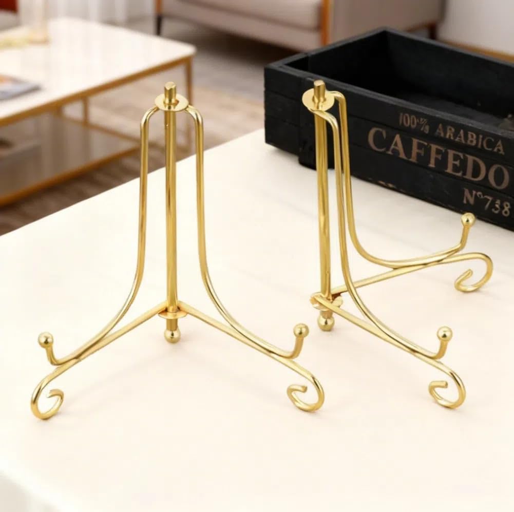 10 Pack 4 Inch Iron Plate Stands for Display,Gold Plate Holder Display Stand, Gold Easel Stands for Photo, Picture Frame, Decorative Dish, Book and Tabletop Art