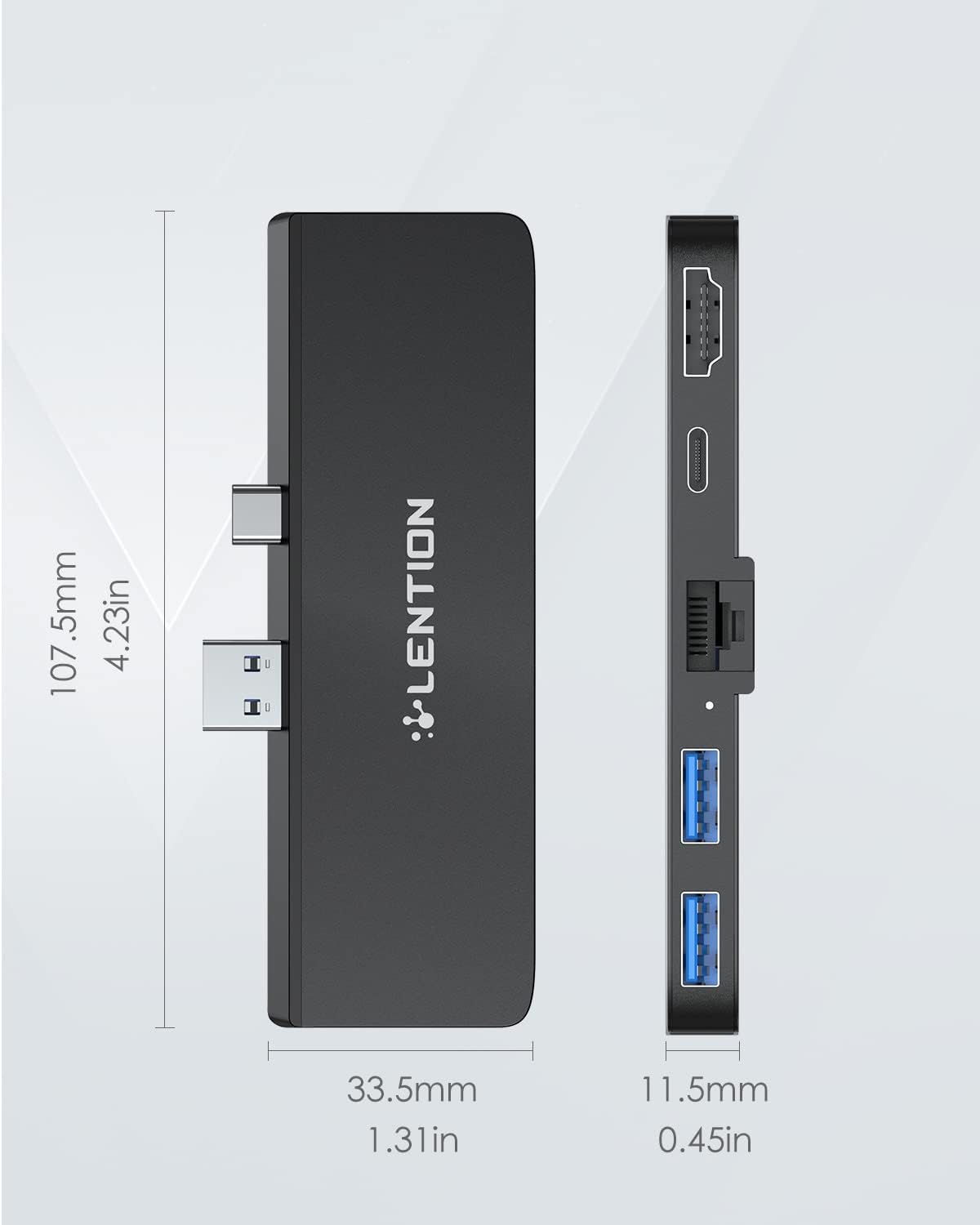 LENTION Surface Pro Dock, 5-in-1 Surface Pro 7 Hub, 4K@60Hz USBC to HDMI Hub, USB C to Gigabit Ethernet Hub, 2 x USB 3.0 Hub, PD 60W Type C Charging Port Hub(CS35, Black)