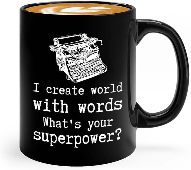 Writer Coffee Mug 11oz Black - Create World with Words - Funny Author Gift To Book Lover Bookish Bookworm Writing Sarcasm Poetry Novelist Journalist