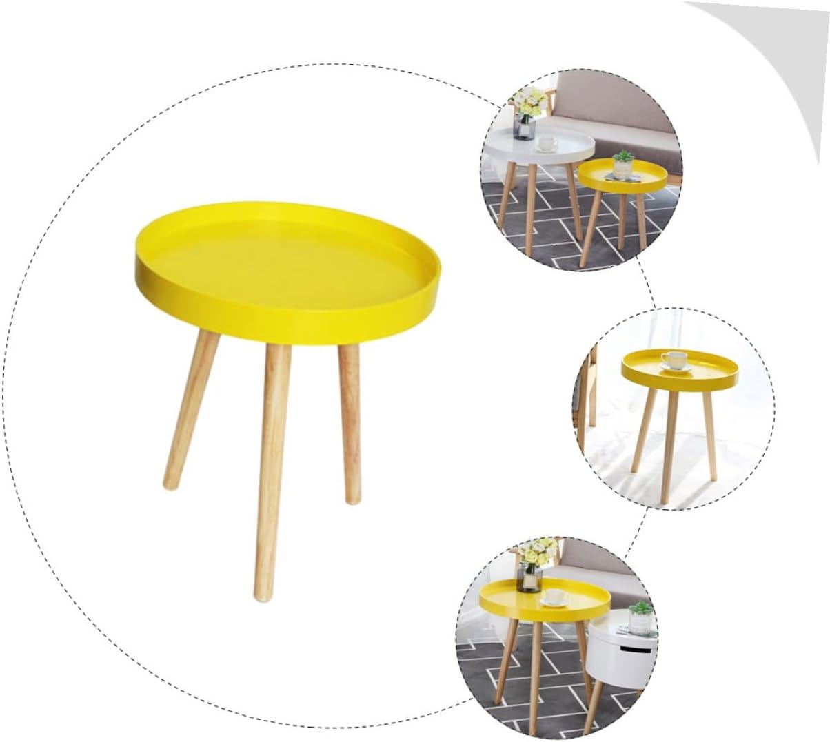 FAVOMOTO Nordic Style Mini Round Indoor Coffee Table Yellow Small Sofa Side Table with Tray Creative Household for Living Room and Bedroom
