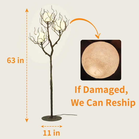 Tree Branch Floor Lamp for Living Room, 3-Light Gothic Moon Branch Floor Lamp, Wood Grain Resin & Metal Base for Farmhouse, Bedroom, Office,Halloween Decor(63")