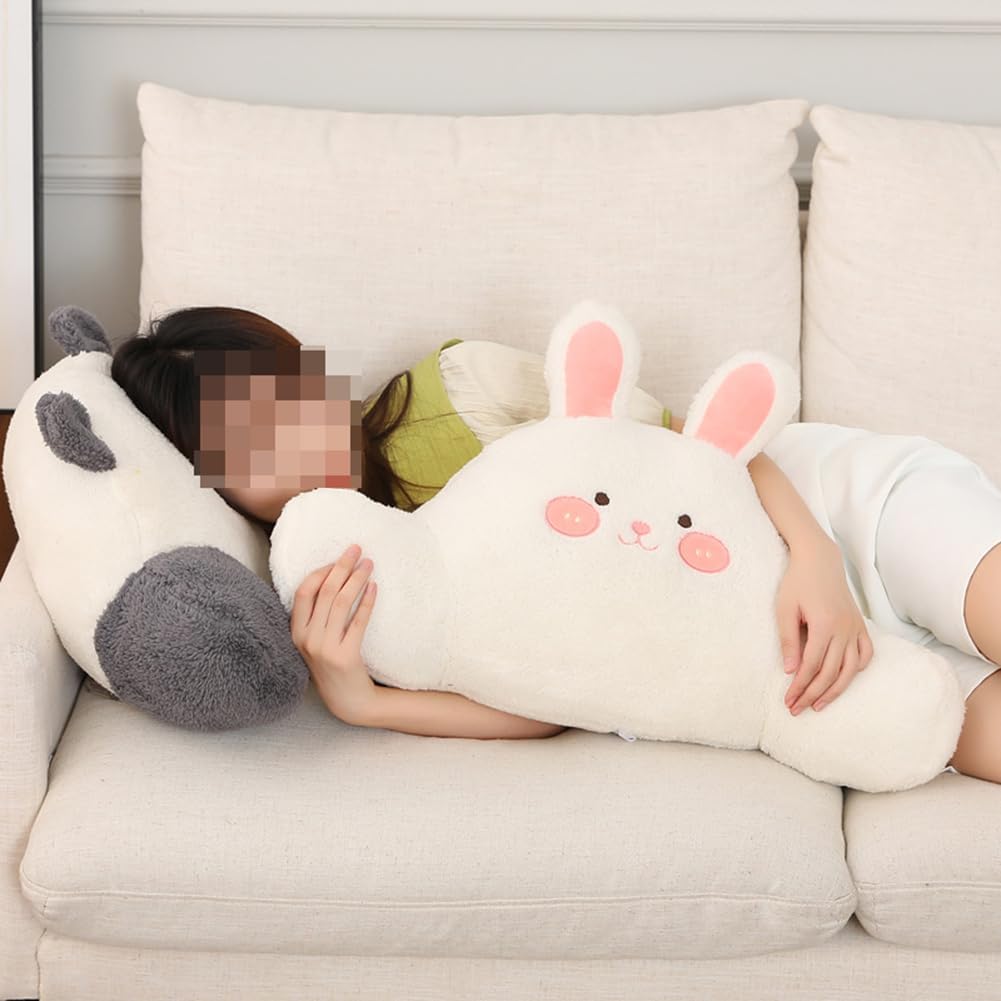 Tingting's Dream Cute Office Chair Waist Pillow Sedentary Bed Rest Reading Pillow Soft Sofa Lumbar Back Cushion Car Lumbar Pillow (White Rabbit, 60×30CM/23.6"×11.8")