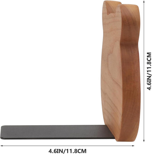 Cabilock 2 Pieces Book Stoppers: Wooden Bear Bookends for Shelves - Metal Base Non-Skid Book Ends for Bookshelf Decoration Home Office School Supplies