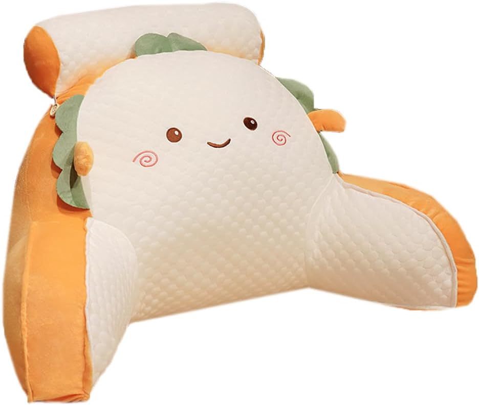 Smooth Cartoon Lumbar Support Pillows Office Chair Back Rest Pillow Bed Sleeping Throw Pillows Reading Waist Cushion (Yellow-D Style, 60×35×20cm/23.6"×13.8"×7.87")