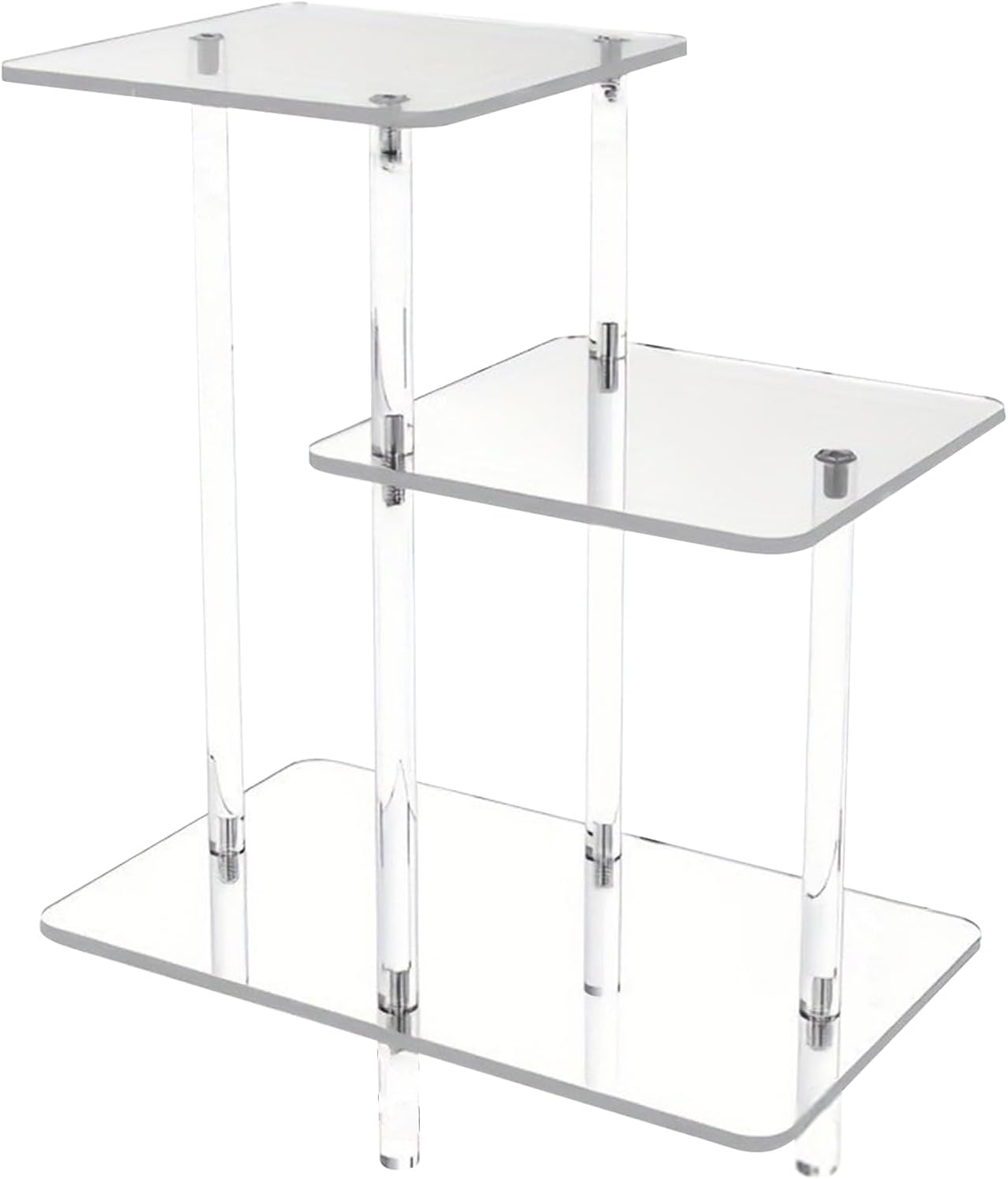Acrylic Side Table - 3-Tier Small Square Desk, 1 Unit Clear Acrylic Side Table for Laptops, Transparent Tiered Rack with Polished Edge, Home Supply, Bedside Unit for Bedrooms and Living Rooms