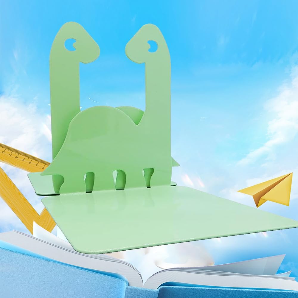 Artkingdome Cartoon Dinosaur Bookends, Book Ends Racks Stand, Nonskid Slip Dino Reading Room Decor, Metal Bookends, Decorative Gift