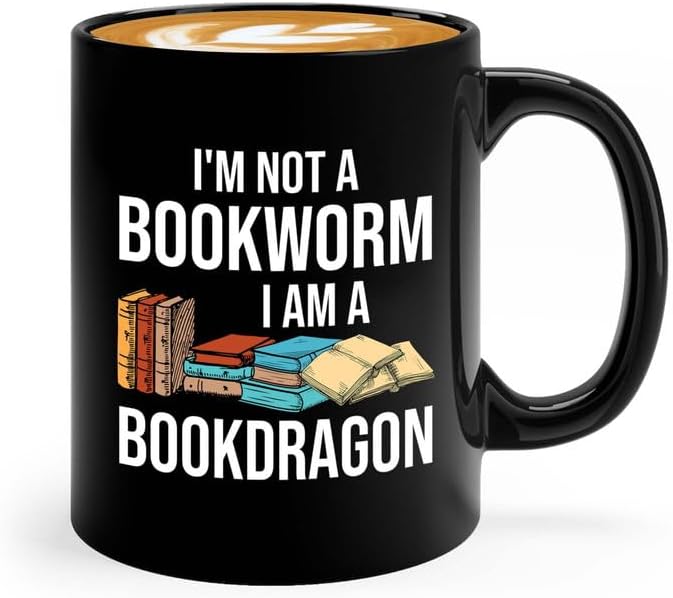 Reading Coffee Mug 11oz Black - Bookworm to Bookdragon - Reader Gift Book Addict Book Lover Bookish Appreciation For Friend Novelist Writer Librarian Bookworm