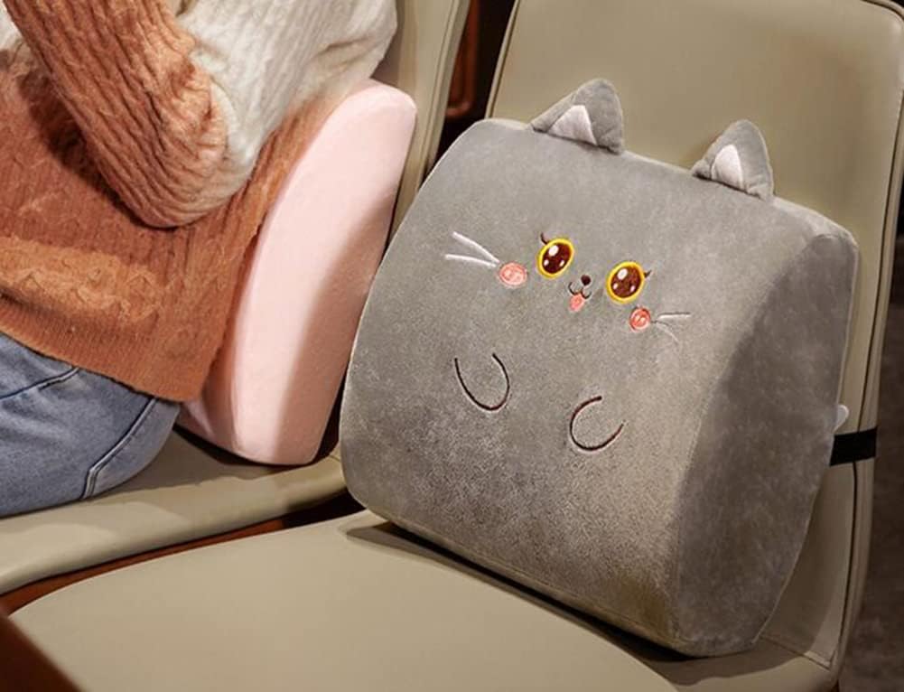Tingting's Dream Office Memory Foam Lumbar Back Cushion Cute Car Lumbar Waist Pillow Rest Chair Support Pillow (Gray cat, 35×30×10CM/13.8"×11.8"×3.94")
