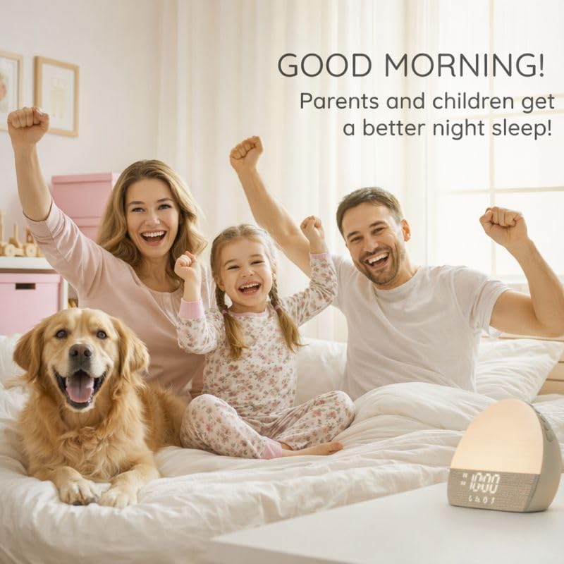 White Noise Sound Machine Sunrise Alarm Clock – 30 Non-Looping Soothing Sleep Sounds with LoFi and Healing Music| 10-Color Ambient Light & Sunlamp | No App Screen Free Sleep for Baby Adults Kids
