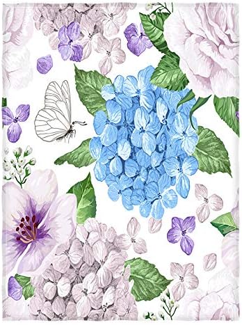 Yunine Hydrangea Flowers Throw Blanket 60"x80" Super Soft Cozy Warm Microfiber Flannel Blanket for Bed Couch Sofa or Travelling Camping All Seasons