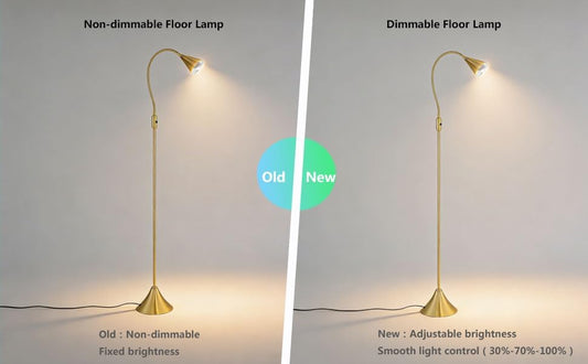 HomeFocus - LED Floor Lamp,Standing Lamp for Reading,Eye-Caring,Stepless Dimming,Floor Lamp for Living Room,Bedroom,LED 5W,Energy Efficient Super Bright (Metal,Gold)