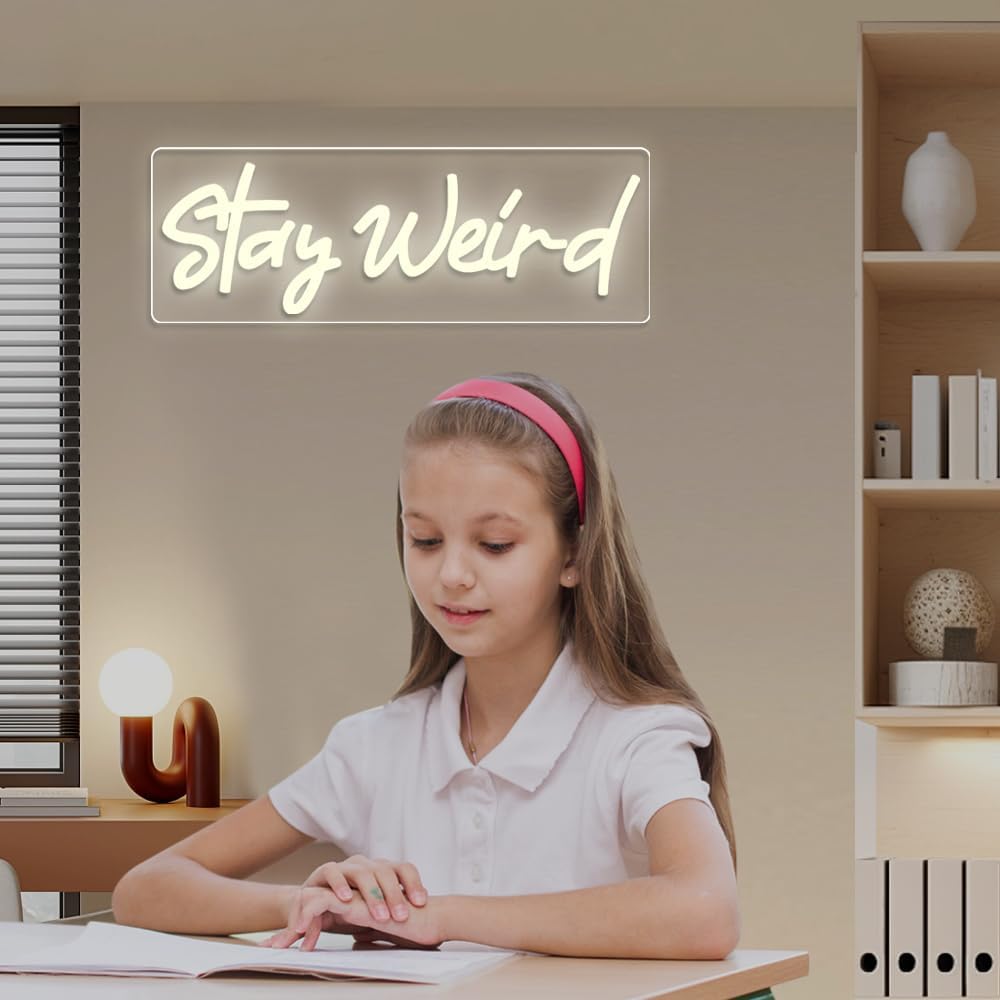 Stay Weird Neon Sign LED Neon Lights Dimmable USB Powered Book Lovers Words Quotes Sign Kid Room Light Wall Art for Library Classroom Reading Corner Decor 16"x5.76"