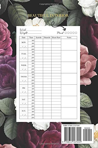 Blood Pressure Log Book: Dark Floral Weekly BP Journal, Daily 2 Year (104 weeks) Personal Tracker Diary - 4 Readings Per Day for BP Record & Monitoring - Journal For Women, Small Size - 6" x 9"