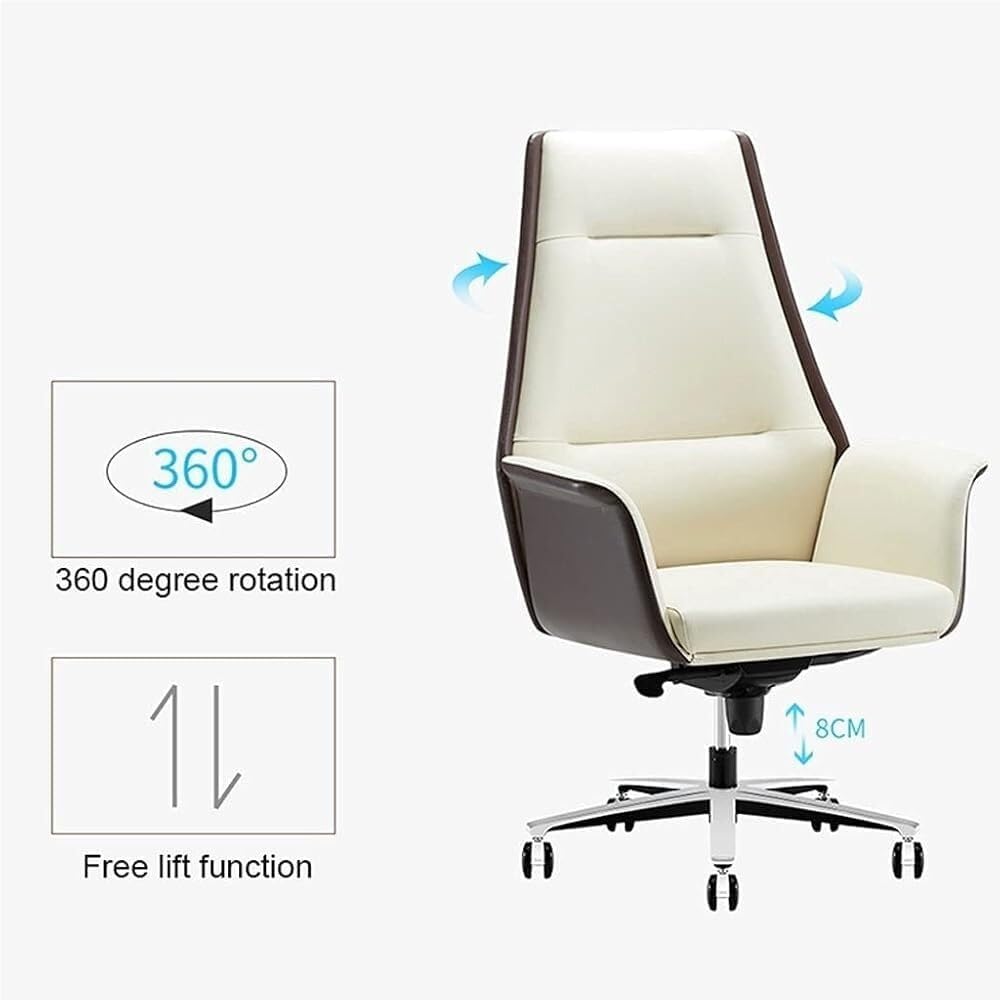 High Elastic Leather Seat Adjustable Height Commercial Grade Office Chair Ergonomic Executive Desk Chair with with 360° Swivel Comfortable Computer Desk Chair for Home Office Workspace Reading Room(Wh