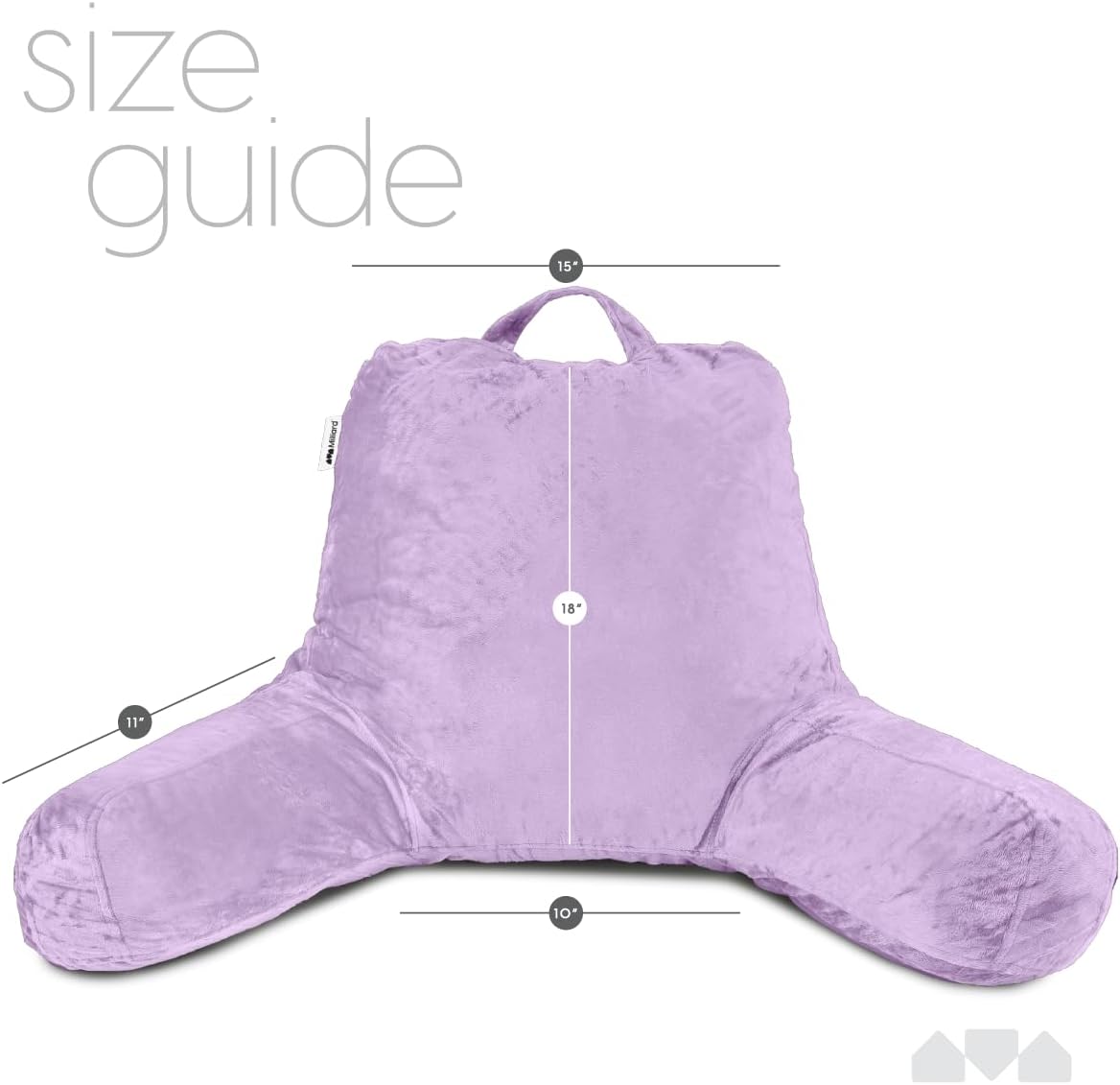Milliard Reading Pillow with Arms, Lavender, Cozy Shredded Memory Foam Back Pillow for Bed Sitting Up - Sit Up Backrest Support for Reading & Rest Bed - Washable Cover, Adjustable Comfort, CertiPUR