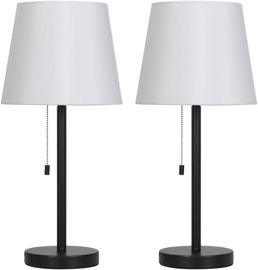 HAITRAL Bedside Table Lamps Set of 2 - Black and White Modern Desk Lamps for Bedroom, Dorm, Living Room, Office 20 inch H