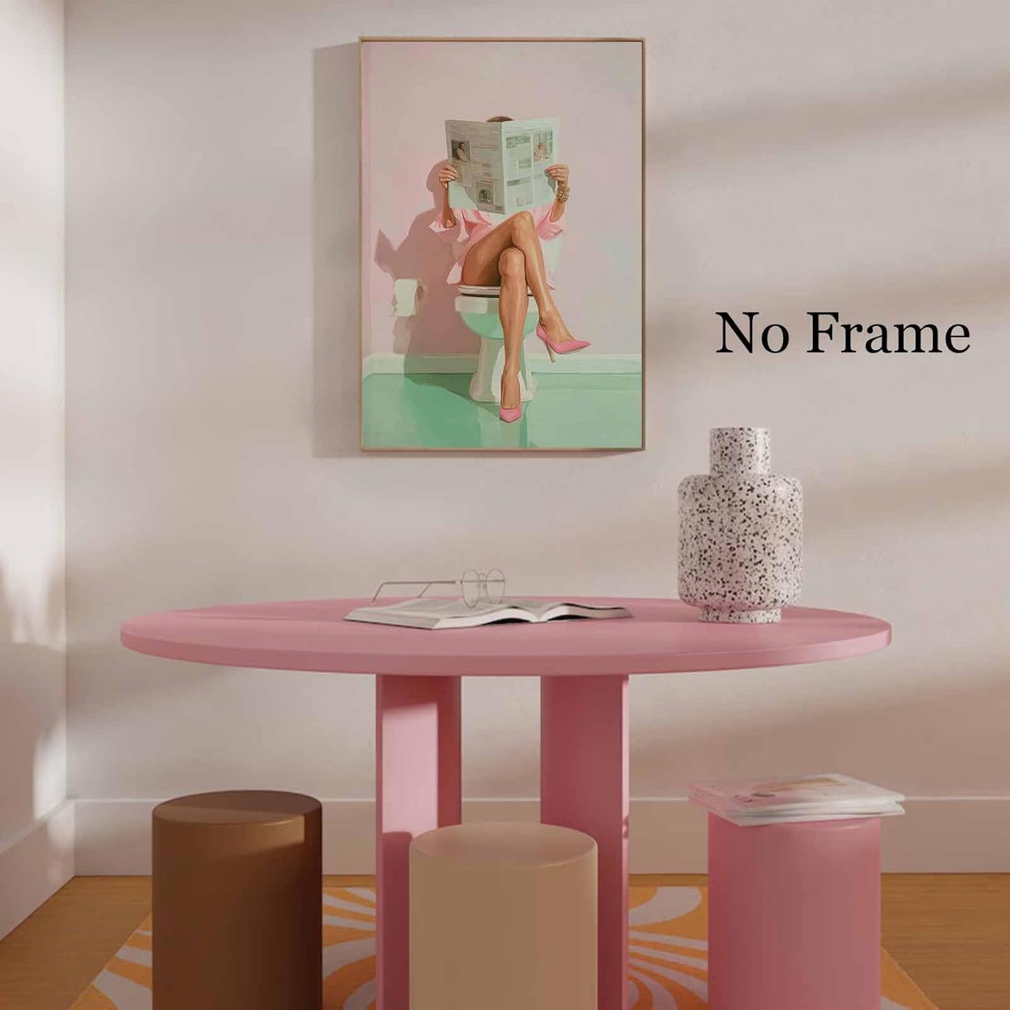 Bathroom Aesthetic Wall Art Woman Reading Newspaper Art Woman On Toilet Wall Art Trendy Women Prints Fashion Women Painting Aesthetic Style Picture Trendy Bathroom Posters For Room 16x24inch No Frame