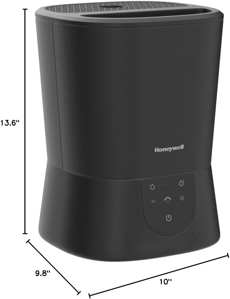 Honeywell Easy-to-Care Filter Free Warm Mist Humidifier, Medium Rooms, 1.5 Gallon Tank – Humidistat for Bedroom, Home or Office Black