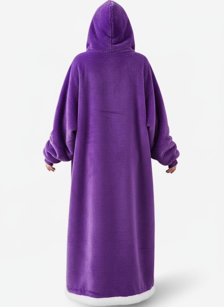 5FT Oversized Wearable Blanket Hoodie Flannel Sherpa Fleece Warm Cozy Christmas Wrap Throw Gifts for Adult