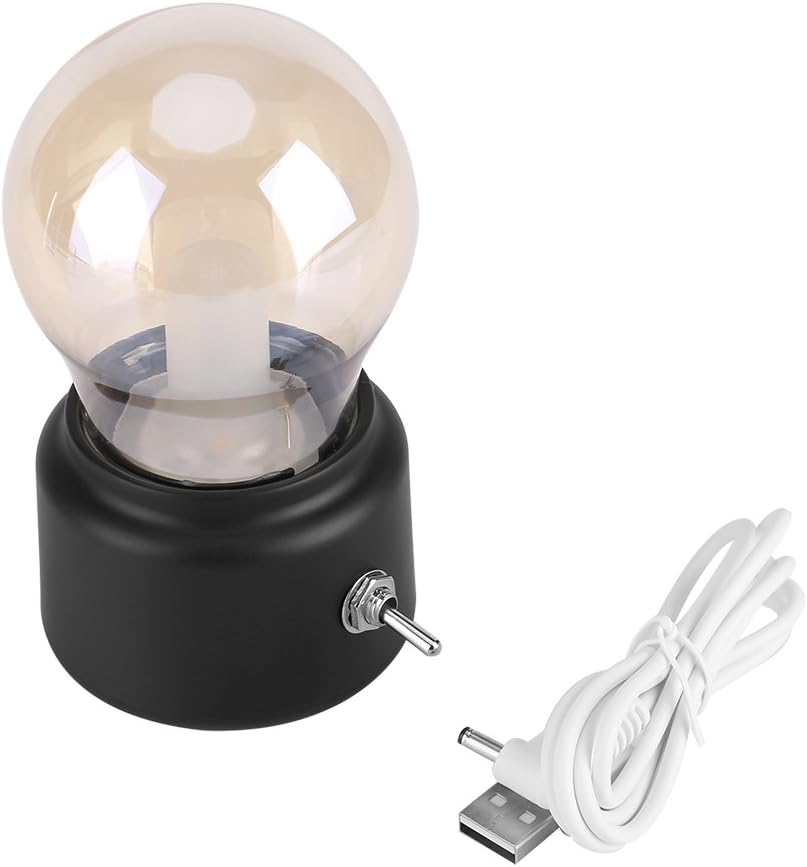 Hakeeta Retro LED Night Light, Bulb Bedside lamp, Vintage USB Rechargeable Bedside Desk Bulb Lamp(Black)