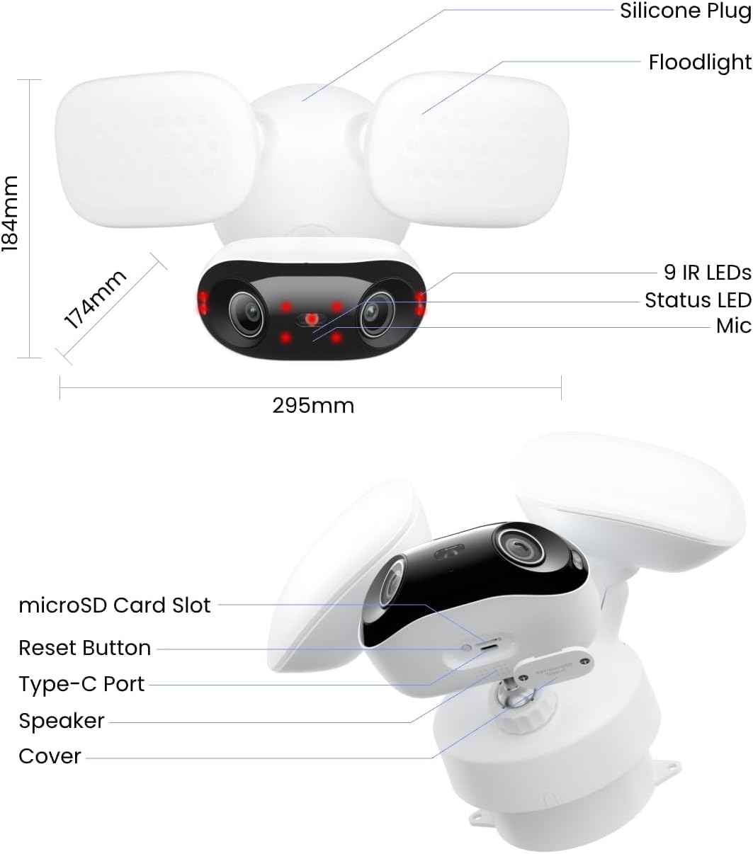 REOLINK Elite Floodlight WiFi, 4K 8MP 180° Panoramic Wired Floodlight Camera, Adjustable 3000 Lumens, Local AI Video Search, Dual-Band Wi-Fi 6, 24/7 Recording, No Monthly Fees, 100~240V AC Hardwired