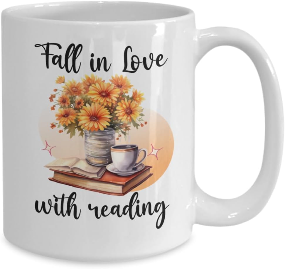 Fall Reading Coffee and Tea Mug Fall English Reading Teacher Autumn Librarian Cup Floral Vintage Book Lover Booklover Literacy Present