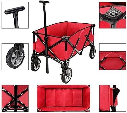 Portable Camping Cart,Foldable Outdoor Utility Wagon Cart with Adjustable Handle, Heavy Duty Garden Trolley for Beach, Sports, Shopping, 80kg Load Capacity, Removable Fabric, EAS