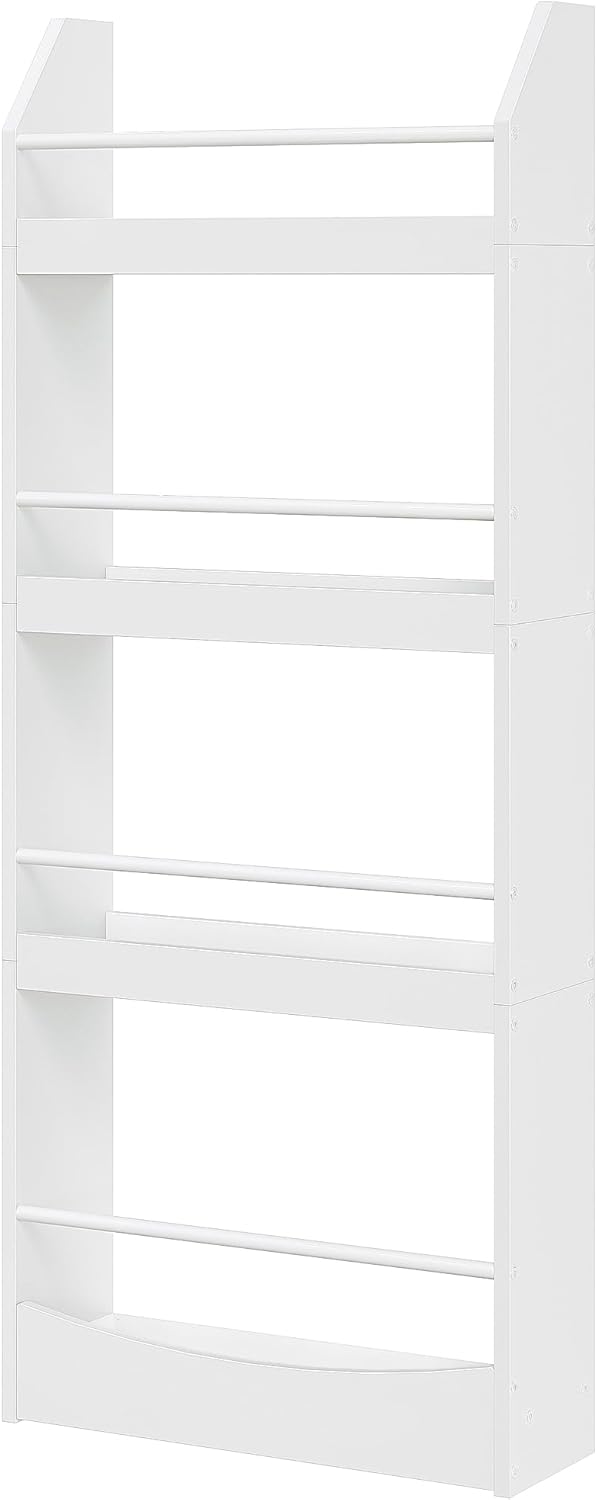 Kids Bookshelf, 15.7 Inch Wall Mounted Bookshelf, 4-Tier Nursery Book Shelves, Book Shelf for Kids Room, Bedroom, Living Room, Playroom, White MCW04WB