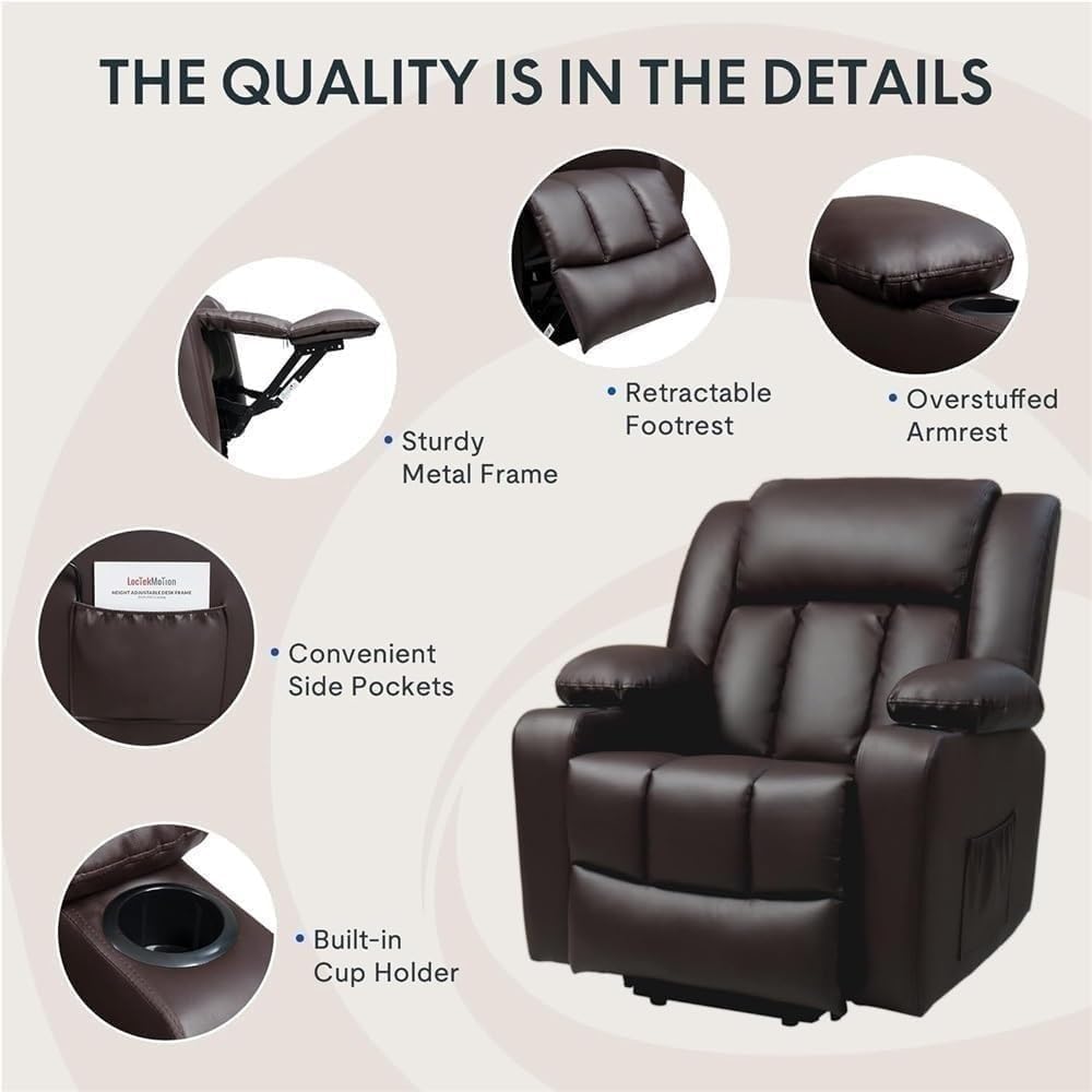 Heavy Duty Power Lift Recliner with Massage & Heat – Oversized Electric Leather Recliner Chair for Elderly Adults, Cup Holders, USB Ports, Comfort Support Seating for Bedroom & Living Room