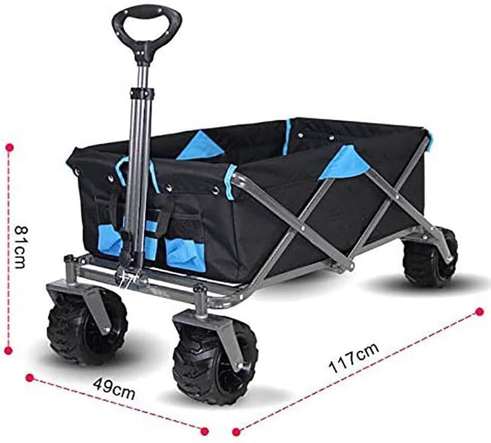 Foldable Wagon with All-Terrain PU Wheels, Telescopic Handle, Dual-Brake, Heavy Duty 80kg Capacity Garden Cart