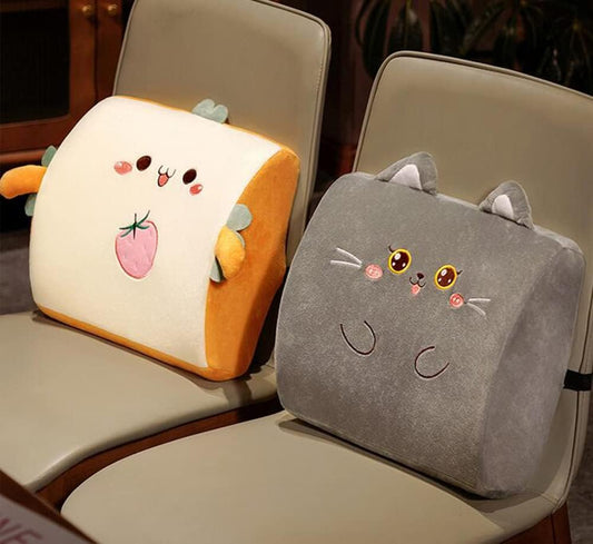 Tingting's Dream Office Memory Foam Lumbar Back Cushion Cute Car Lumbar Waist Pillow Rest Chair Support Pillow (Gray cat, 35×30×10CM/13.8"×11.8"×3.94")