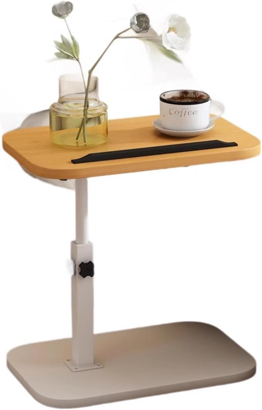 Adjustable C Table End Table, Height Adjustable 360° Swivel TV Tray Table for Small Spaces, Sofa Bedside Laptop Side Table That Slides Under Couch, Living Room & Bedroom (Natural Wood/White)