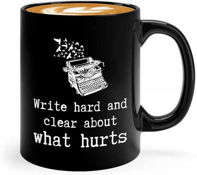 Writer Coffee Mug 11oz Black - Write Hard, Clear a Hurts - Funny Author Gift To Book Lover Bookish Bookworm Writing Sarcasm Poetry Novelist Journalist
