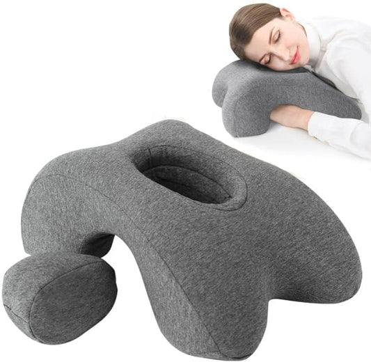Fcare Desk Pillow for Napping, Travel Neck Pillow Memory Foam Wedge for Sleeping, Slow Rebound Back Pillow (Slightly Hard) for Slender Ladies & Teenagers, Comfortable Washable Velvet Cover