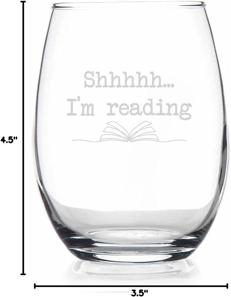 HTDesigns Shhh Im Reading Stemless Wine Glass - Book Worm Gift - Reader Wine Glass - Gift For Book Lovers