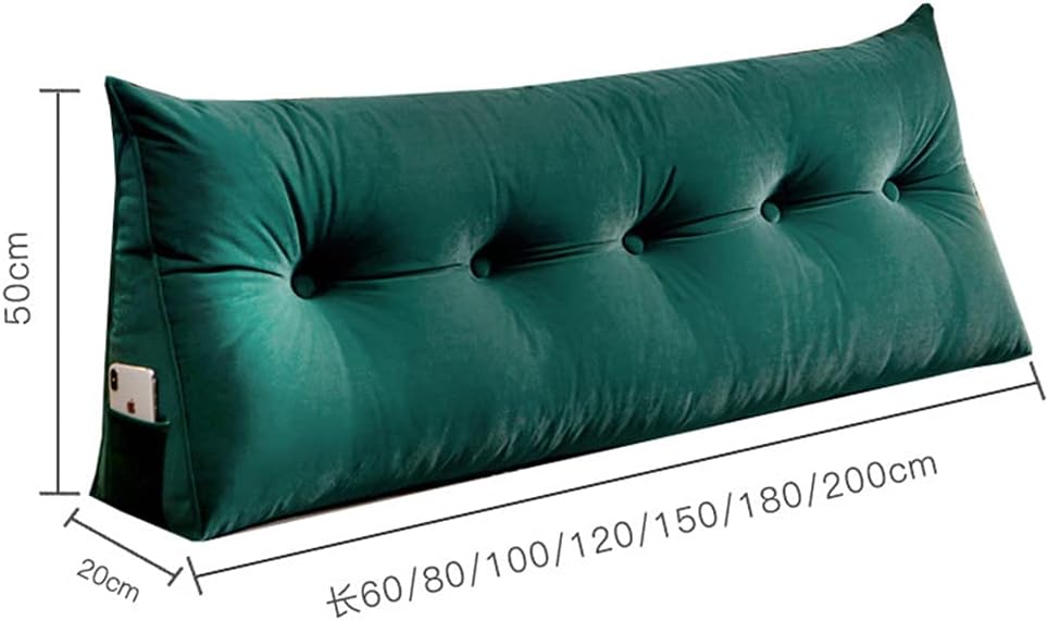 Triangle Bedside Cushion Reading Pillow Bolster Backrest Positioning Support Pillow for Sofa Bed Headboard Pillow Bed Backrest Bolster Lumbar Cushion with Removable Pillowcase (Green 150 x 50 x 20 cm)
