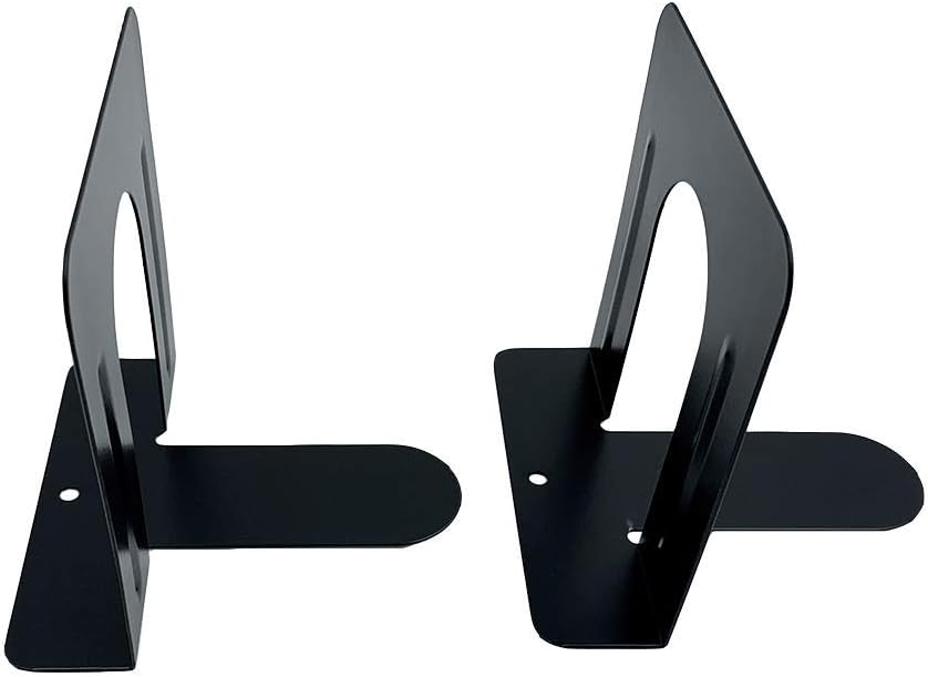 Huron Steel Non-Skid Metal Book Ends for Shelves Heavy Duty Bookends, Black, Pair (1/3/8/20/80 pr) (1)