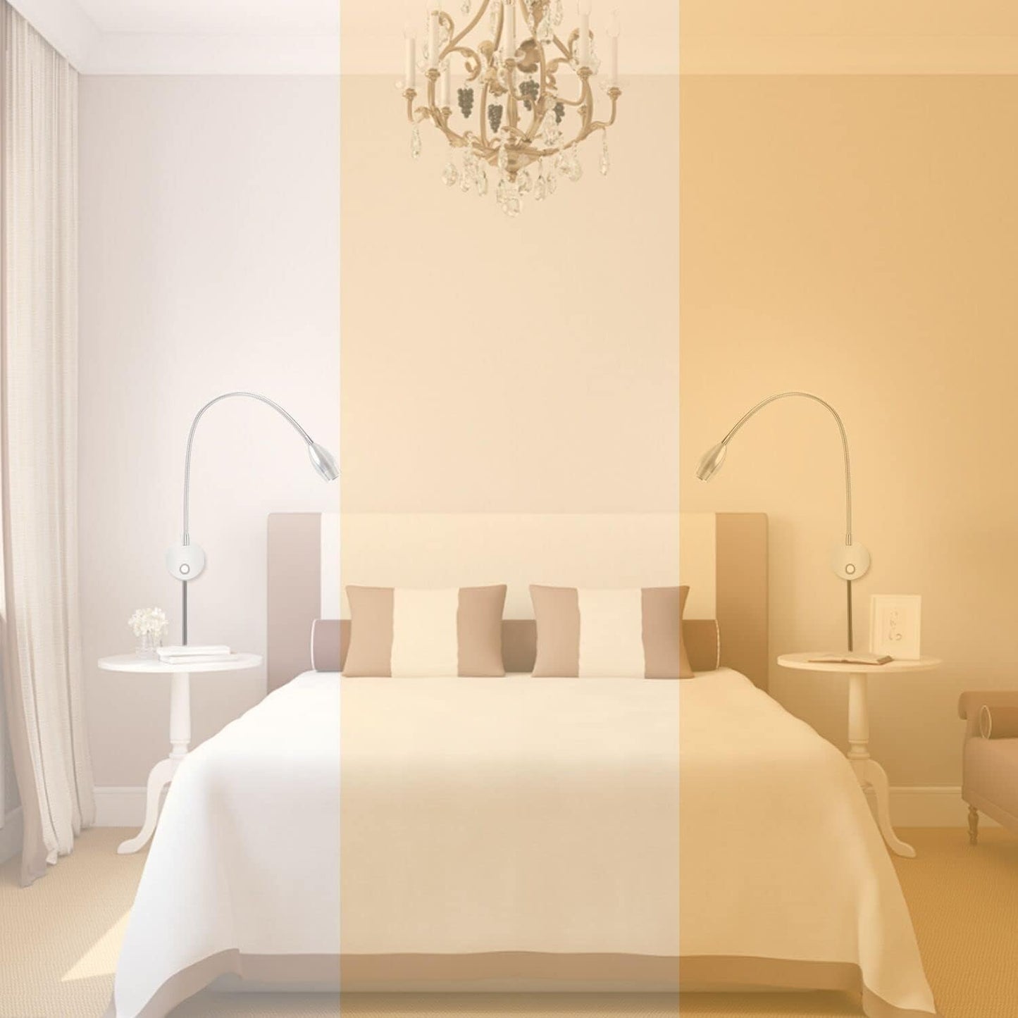 Adust Reading Lights for Books in Bed, Bedside Reading Lamp, 3W LED Dimmable Wall Mount Lamp, Adjustable Colour