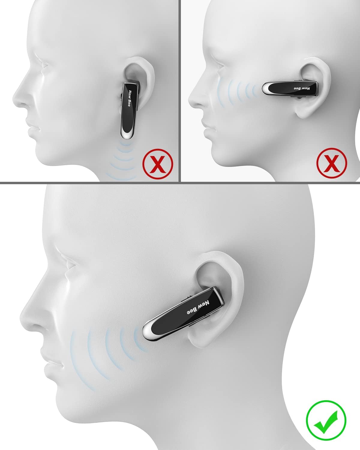 New Bee Bluetooth Earpiece V5.0 Wireless Handsfree Headset with Microphone 24 Hrs Driving Headset 60 Days Standby Time for iPhone Android Samsung Laptop Trucker Driver (Black)