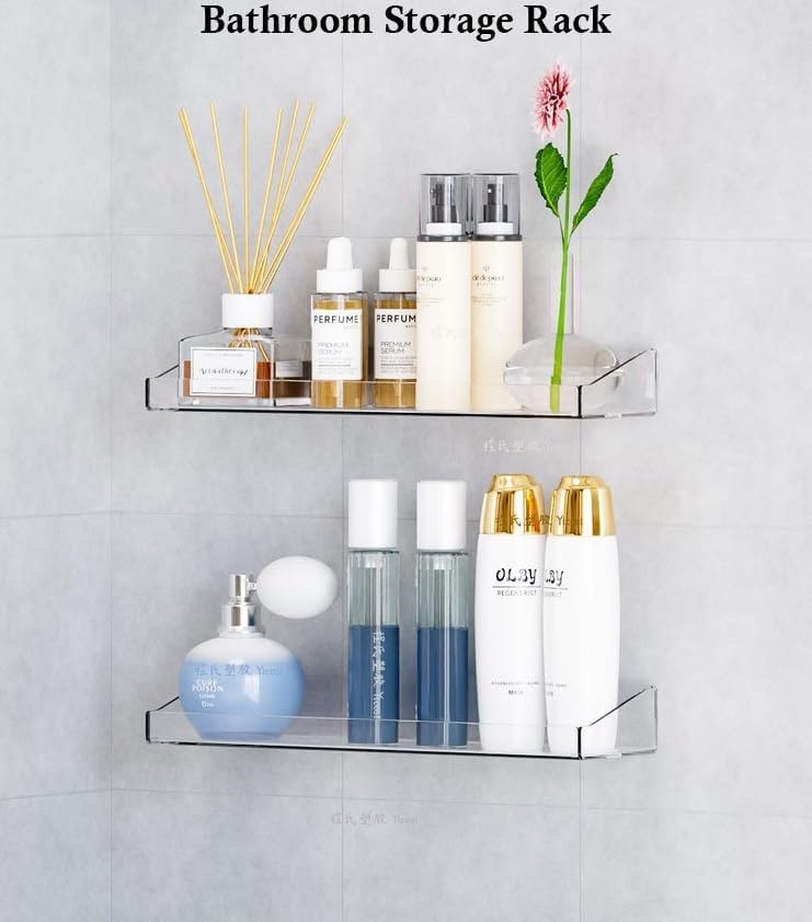 2 Pcs Acrylic Floating Shelves, 15" Wall Mounted Bookshelves Farmhouse Shelves for Display Book Photo Figures Plants, Display Shelf Organizer for Bedroom Living Kitchen Room Storage